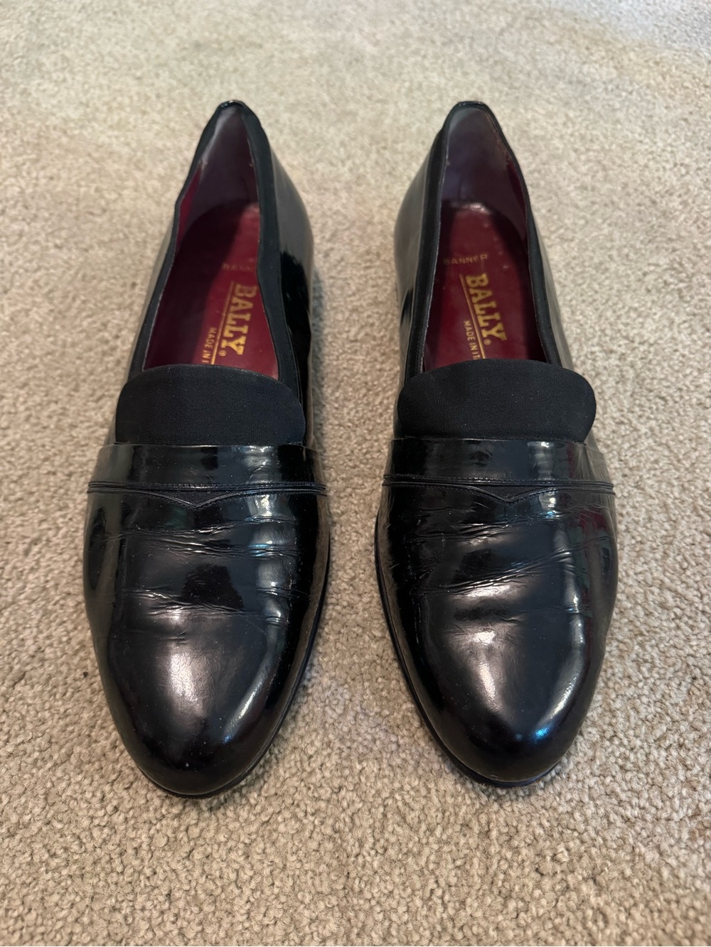 Bally Mens Shoes Size 11M Banner Black Patent Leather Slip On Made In Italy